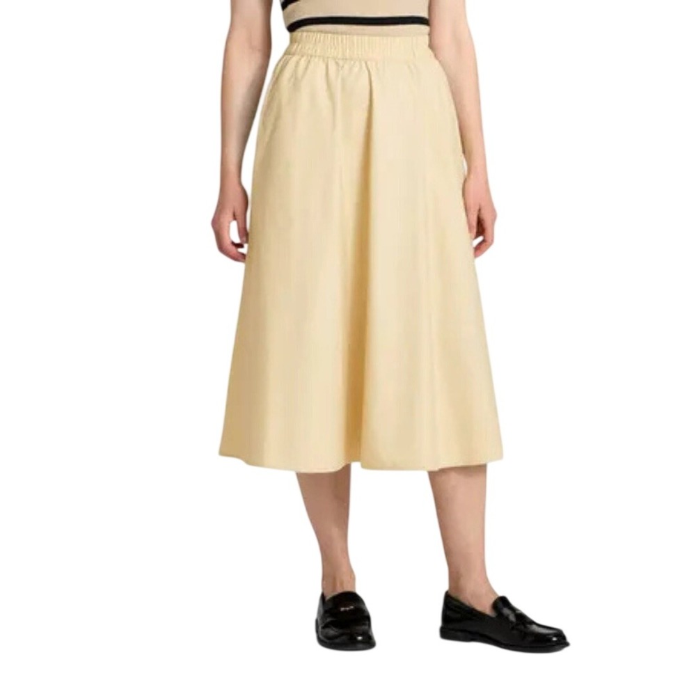 A New Day Women's Beige Elastic Waist Cotton Blend Midi Skirt Size Medium